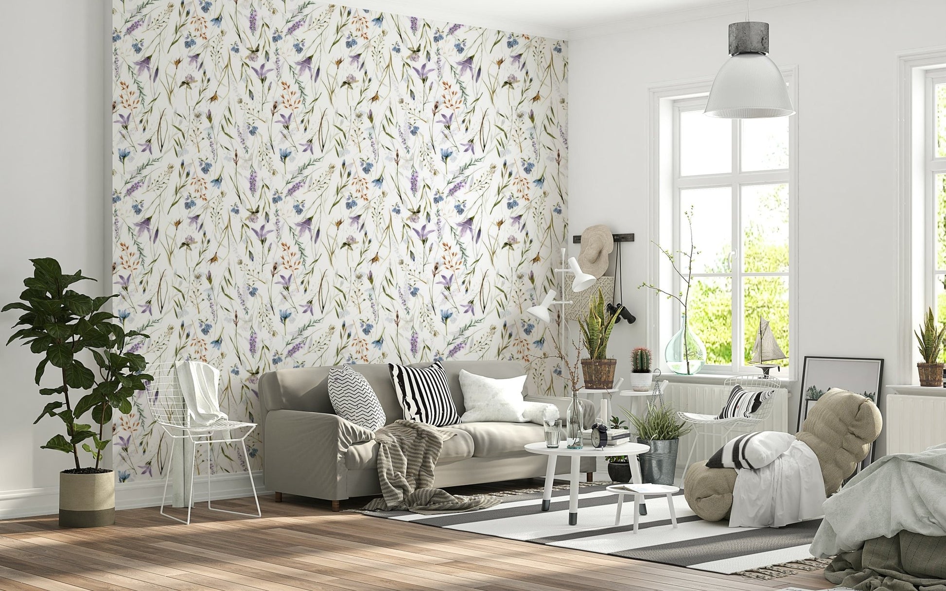 Subtle spring meadow print, Watercolor Spring Wildflower Meadow background.