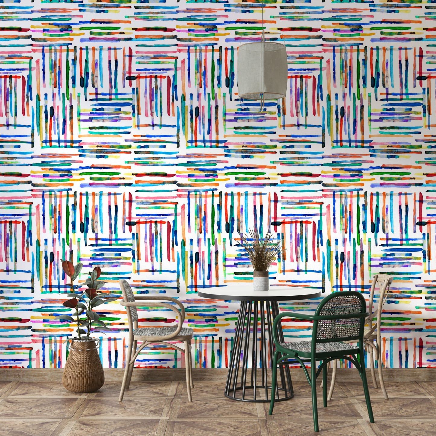 Minimalist stripe tile design in soft and deep blue tones.

