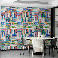 Watercolor-style blue striped tile wallpaper for calm interiors.

