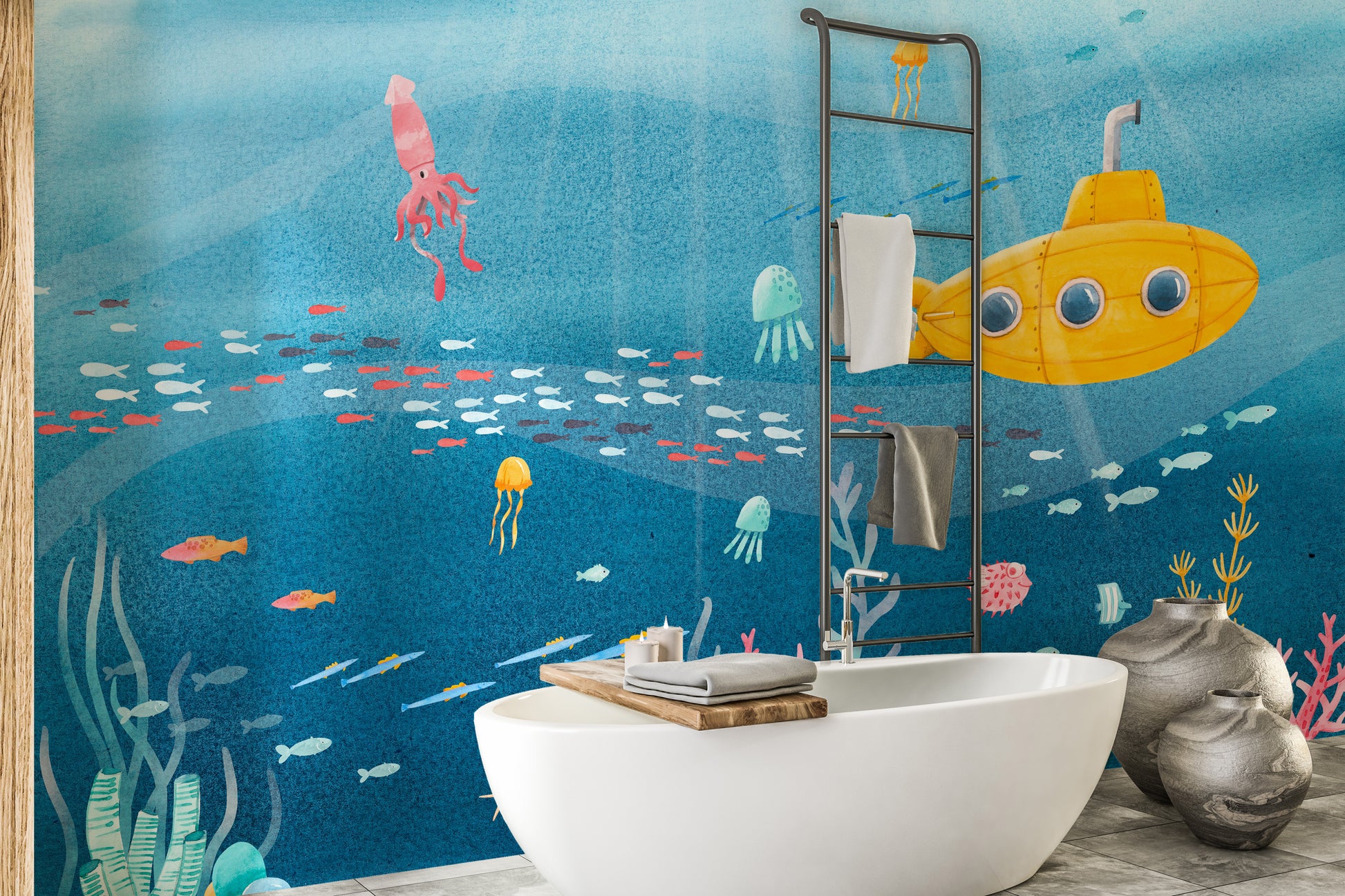 Watercolor Underwater Sea Life wallpaper for walls