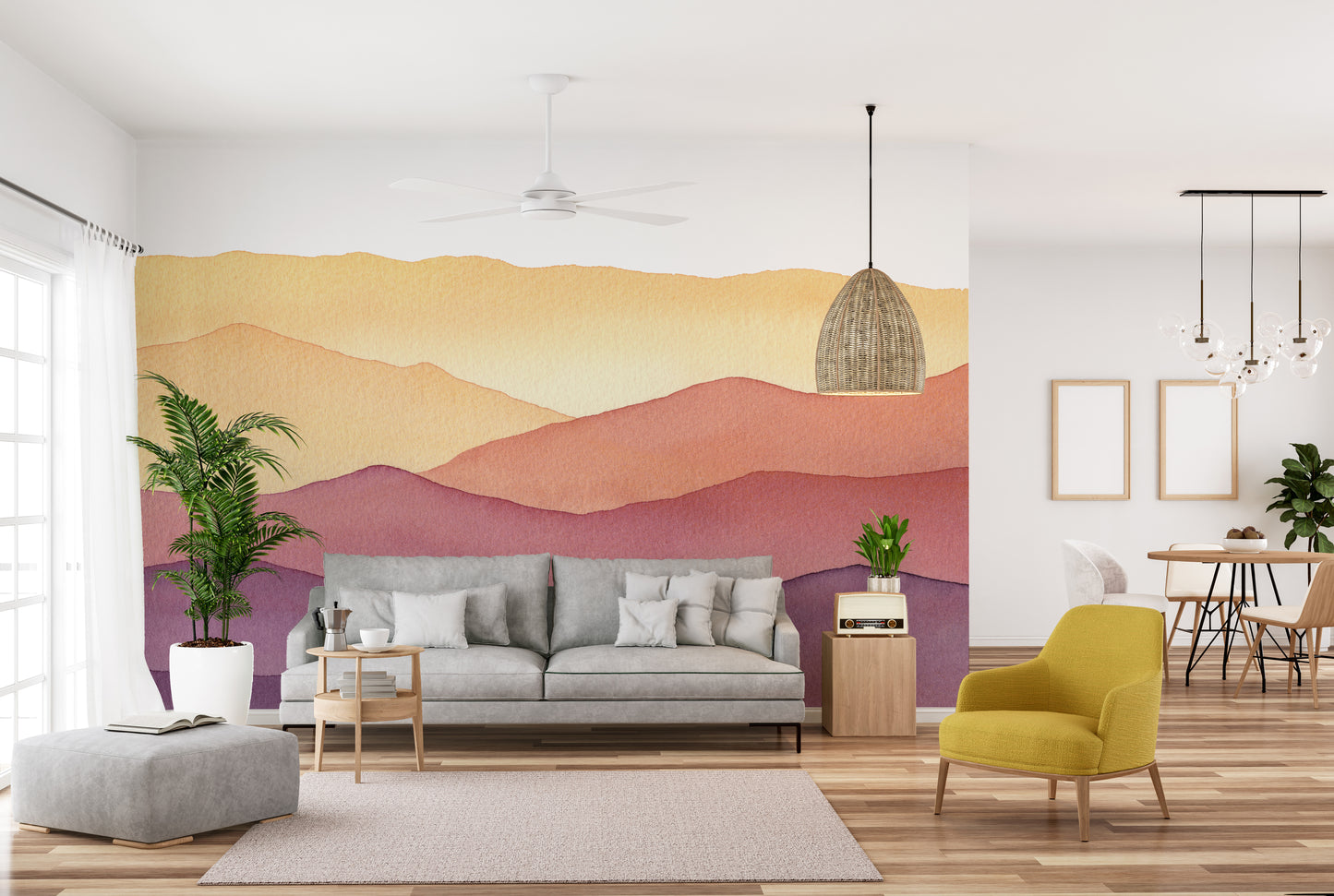 Watercolor Wavy Mountain Hand Drawn Wall Murals - Giffywalls