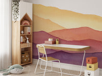 Wavy mountain watercolor wall design
