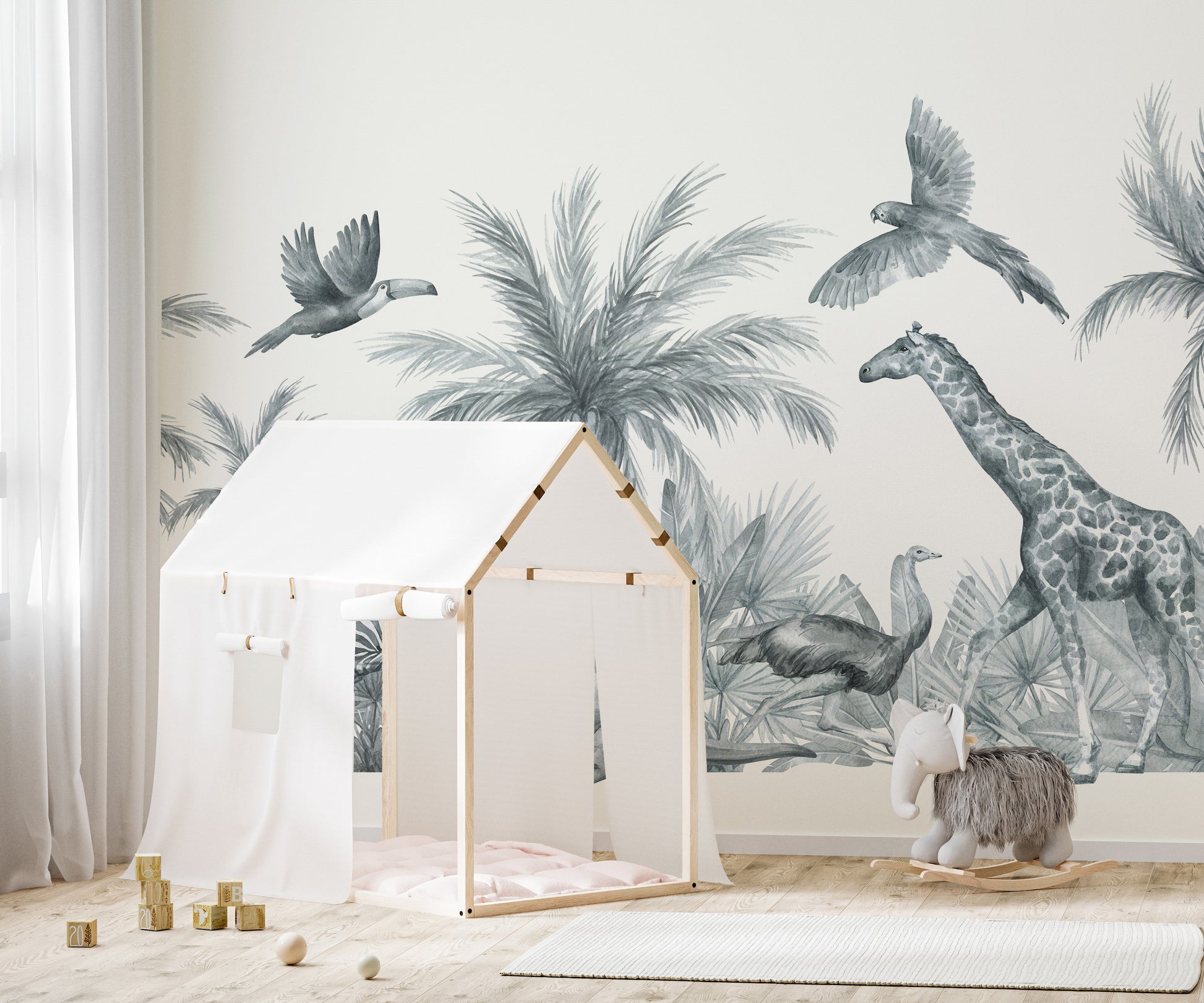 Jungle wildlife wallpaper for kids' walls