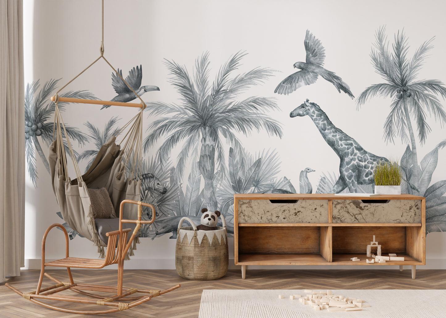 Safari animal mural for kids room design