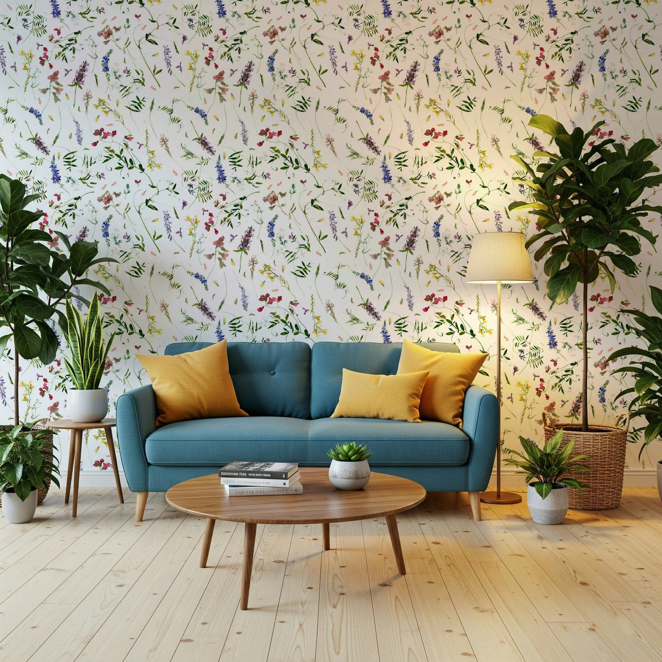 Watercolor Wildest Wildflower Dreams, beautiful blooming floral wall mural.
