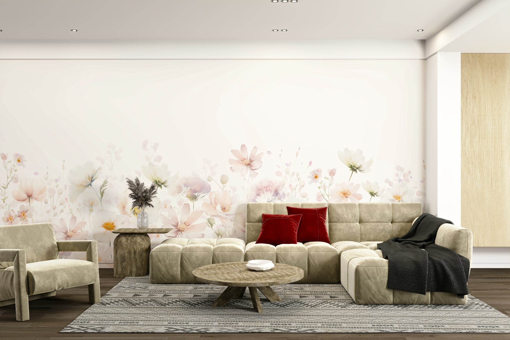 Light hand-painted flower mural

