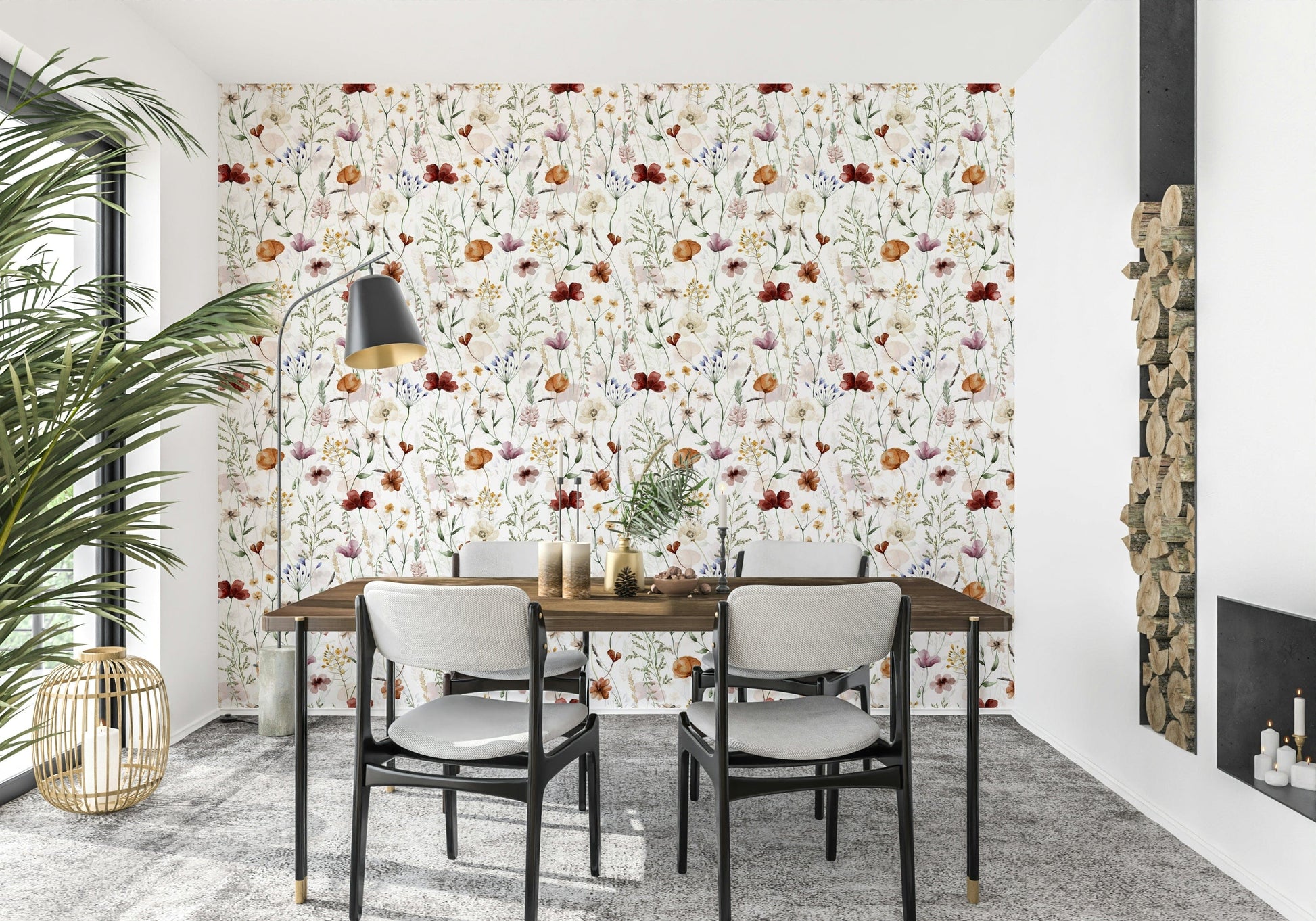 Rustic floral illustration Wildflower Hues wall paper elegant pattern.