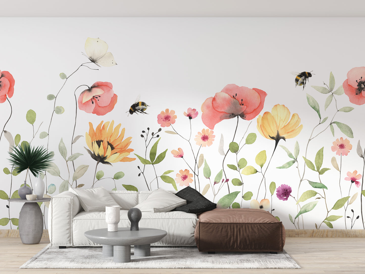 Watercolor Wildflower peel and stick wallpaper
