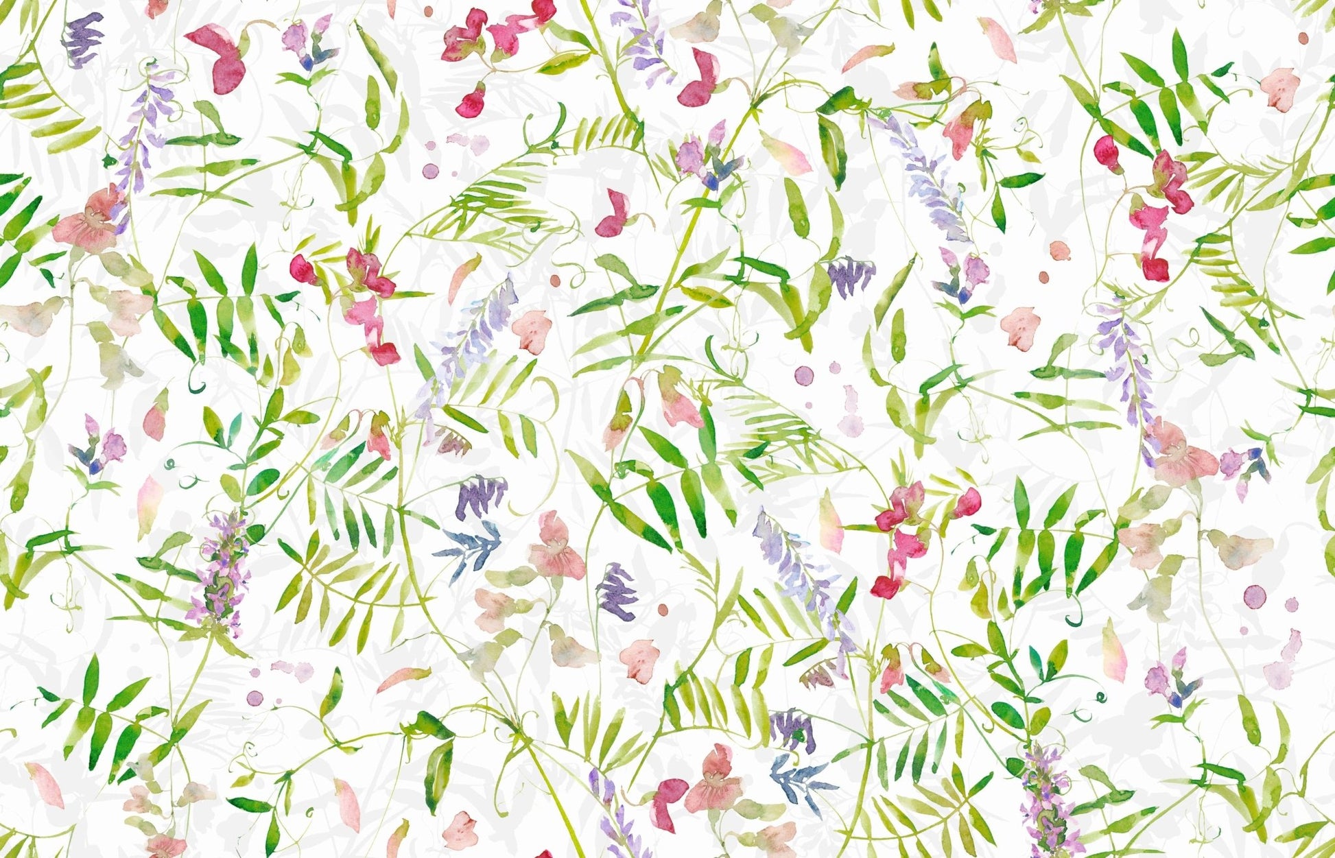 Wildflower Watercolor Wildflowers mural, sweet pea blooms spring aesthetic.
