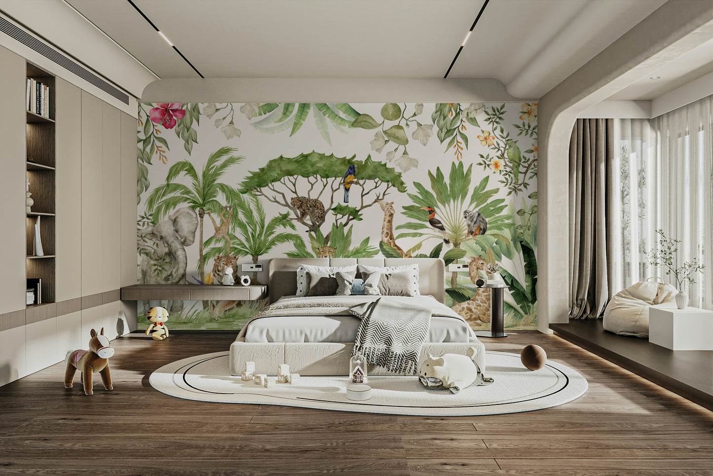 Hand-painted wildlife wallpaper for walls

