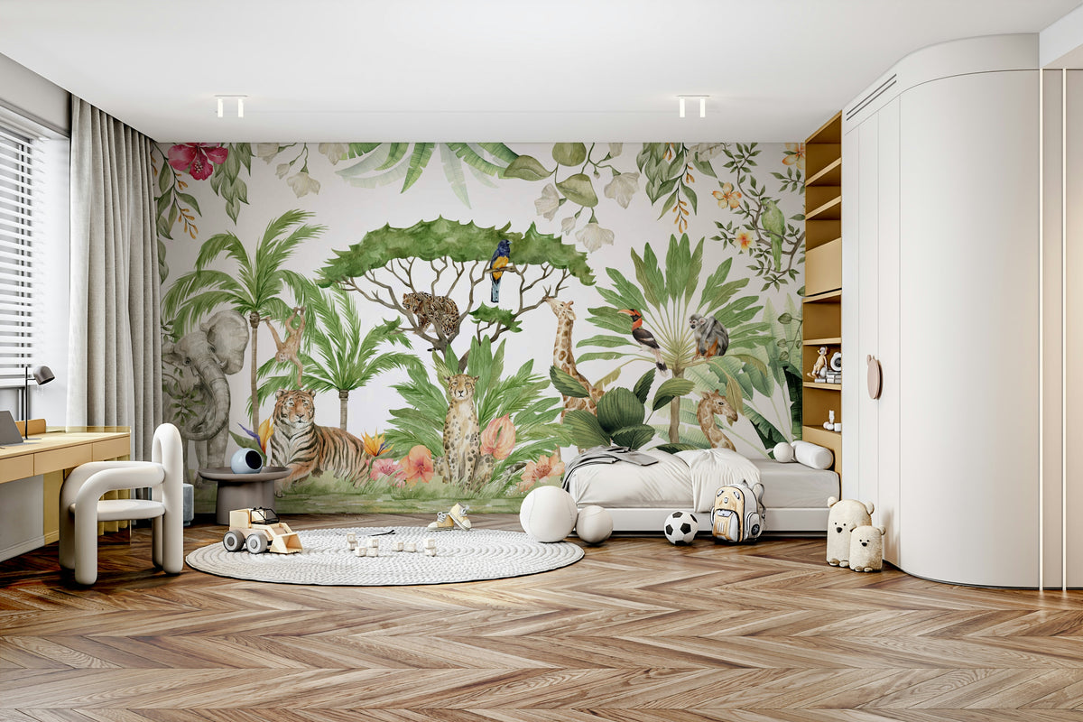 Watercolor wildlife mural wallpaper