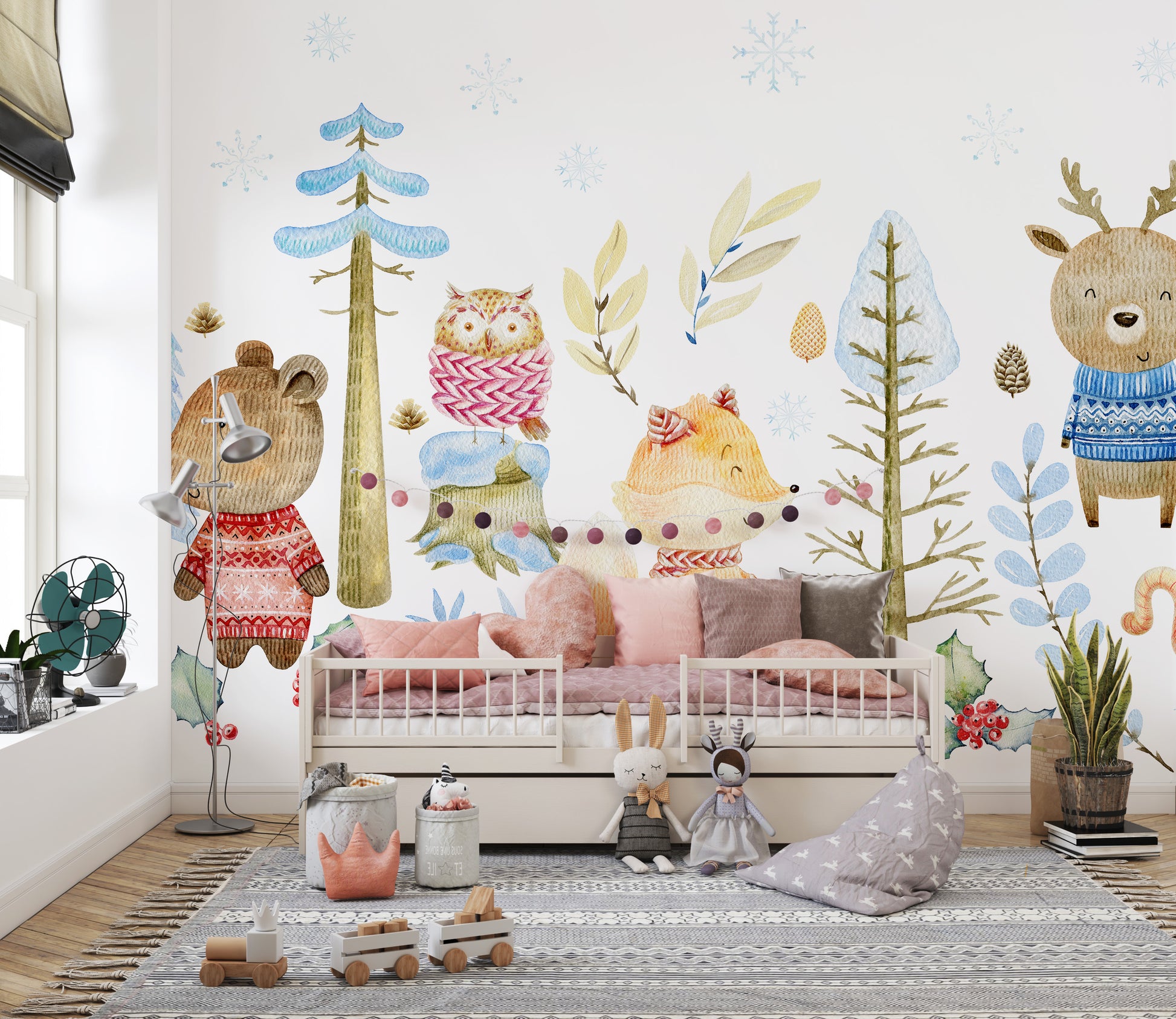 Watercolor Winter Forest Wildlife Wallpaper - Giffywalls