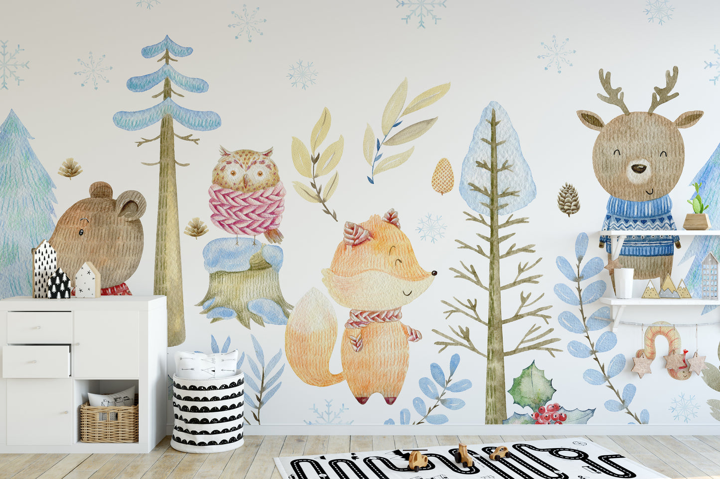 Watercolor Winter Forest Wildlife Wallpaper - Giffywalls