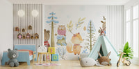 Cute woodland animals illustration for winter wall decor.