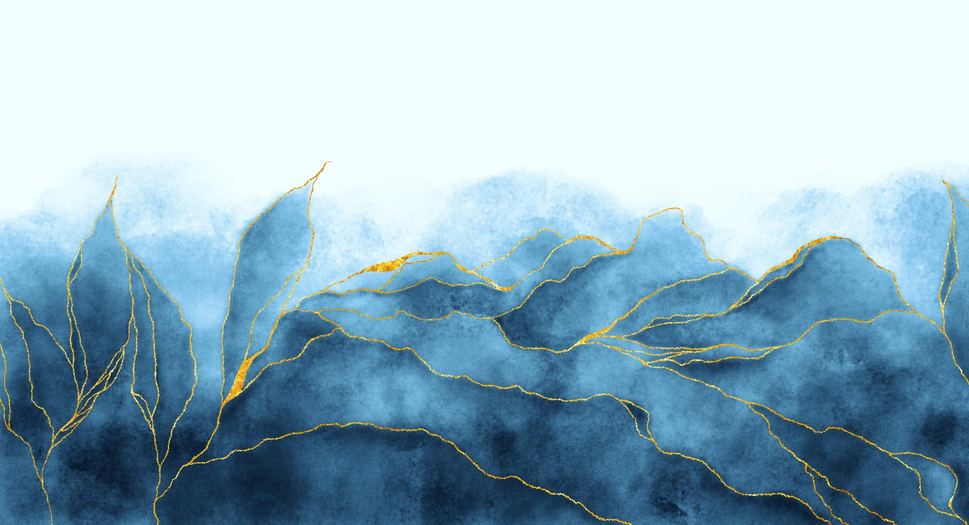 Blue Gold Watercolor Wallpaper Mural