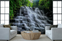 Cascading Serenity jungle waterfall wallpaper for walls.