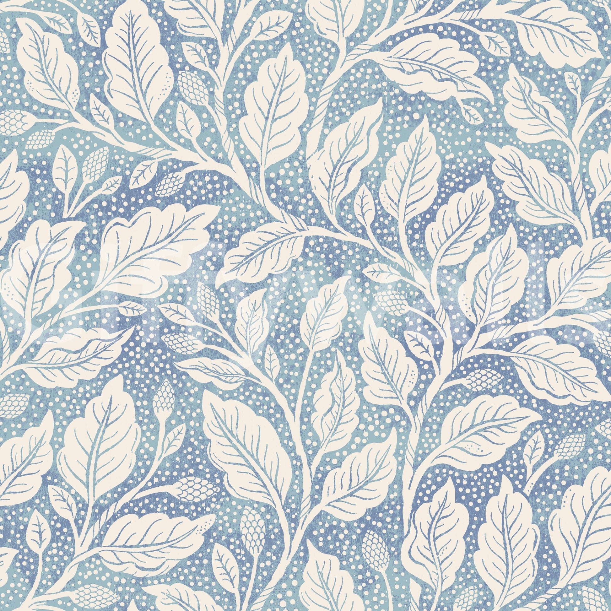 Hand-drawn blue branches wall design

