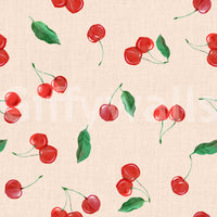 Soft pastel wallpaper with tossed cherry artwork

