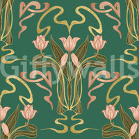 Dark green floral wall design

