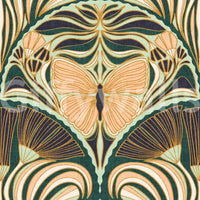 Art Deco wallpaper with intricate butterfly patterns

