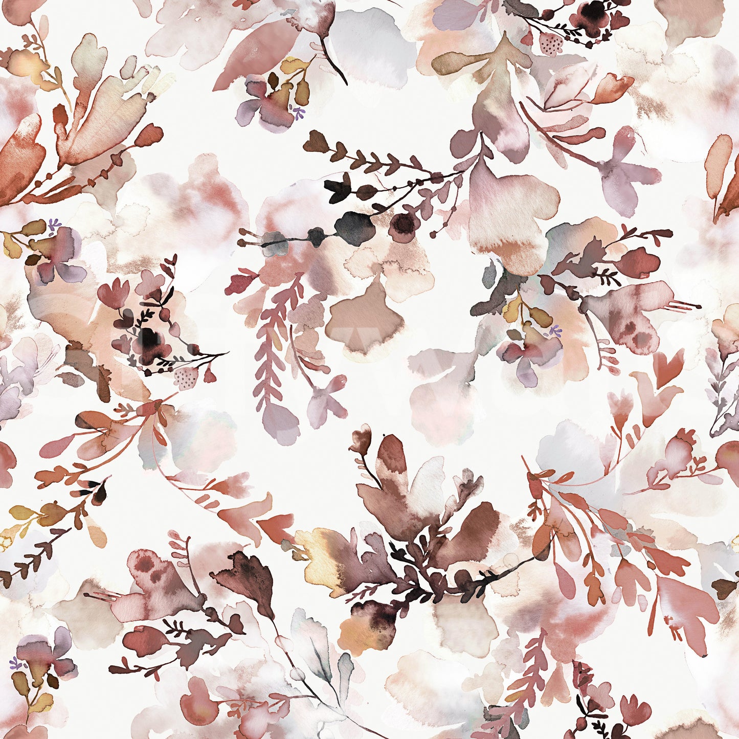 Chinoiserie Watercolor Flowers Terracotta  Wallpaper⁠