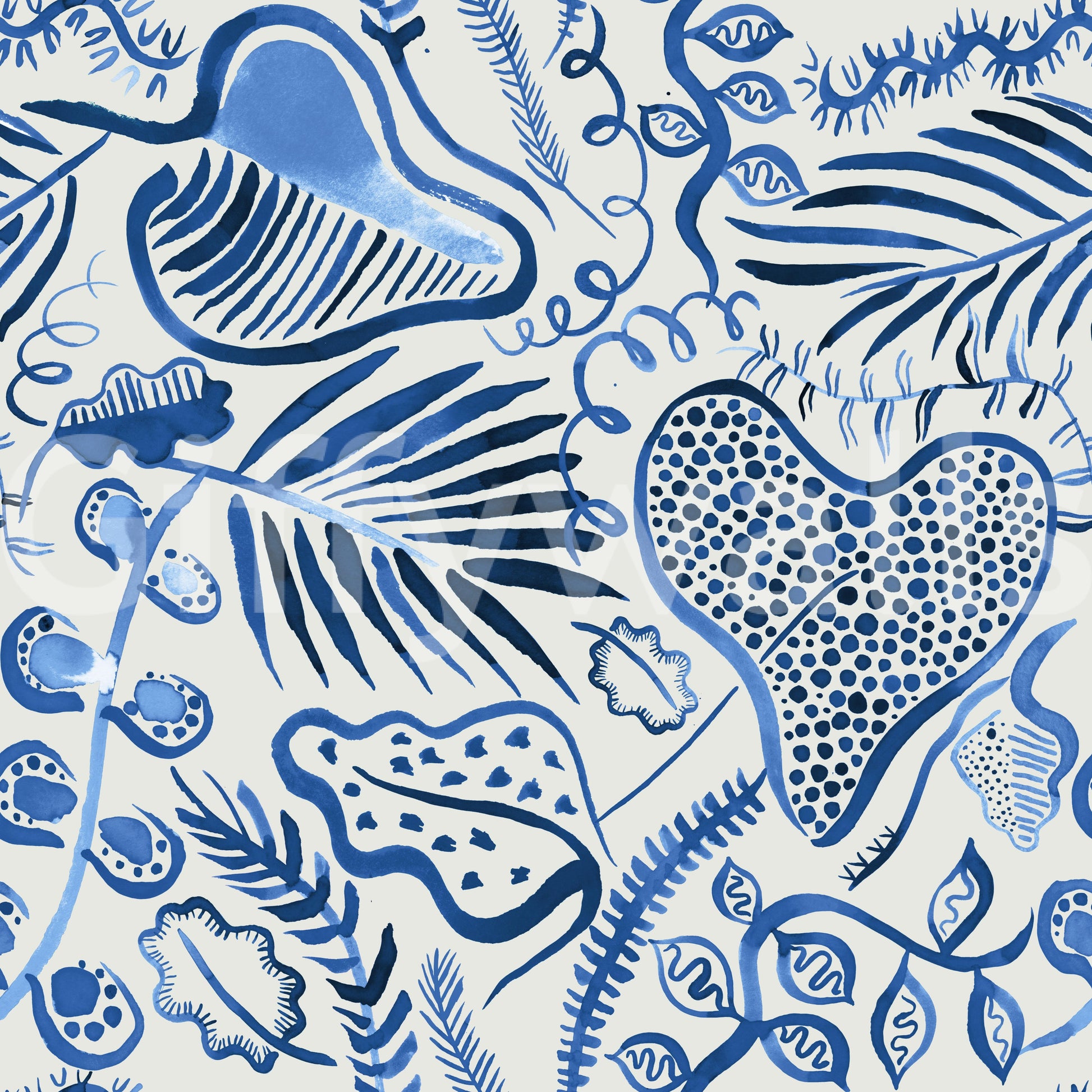 Stylish blue jungle wallpaper with tropical plants

