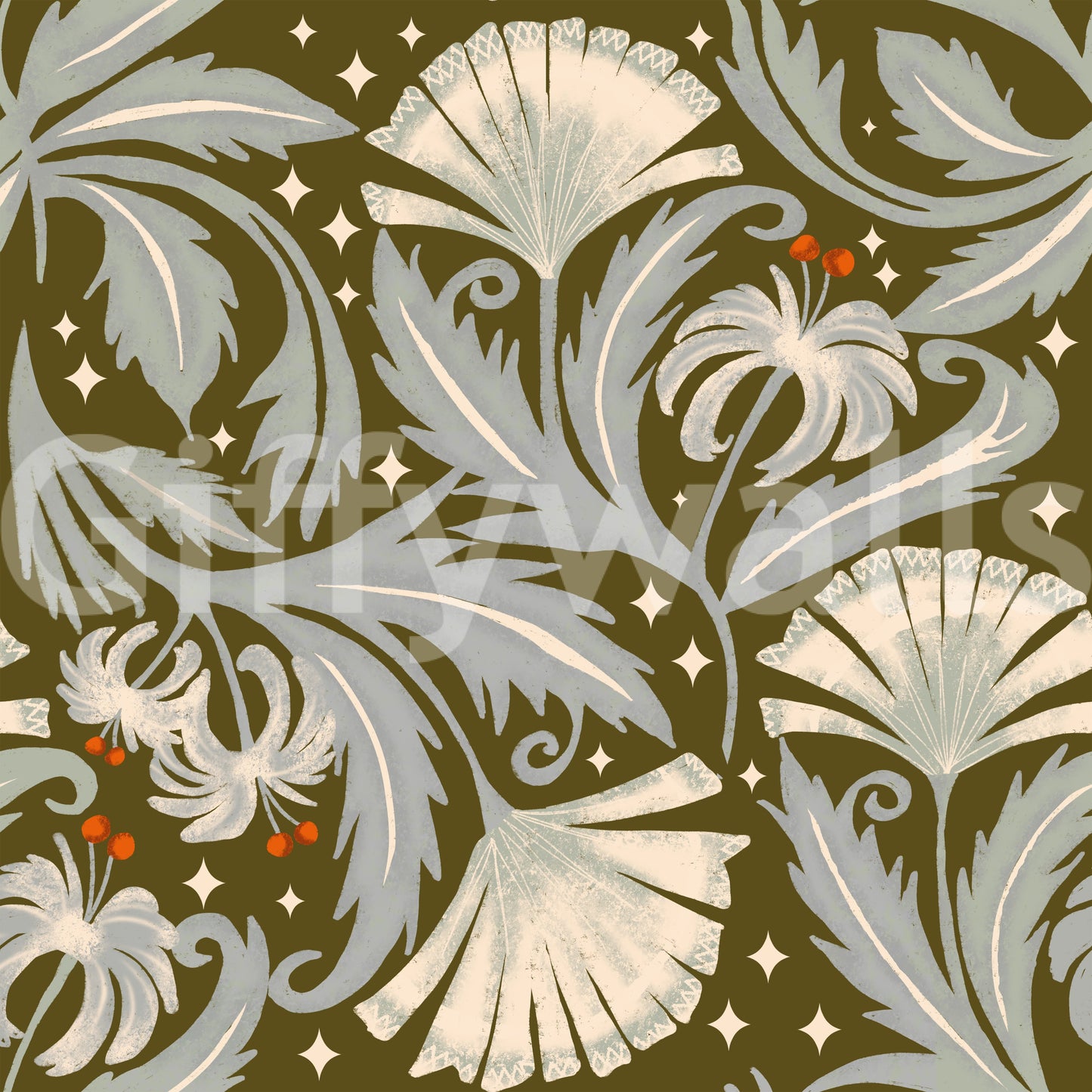 Vintage Botanica Olive Bronze - Heritage Revival Floral Wallpaper⁠