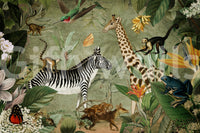Vintage jungle mural wallpaper featuring rich greenery.

