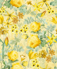 Golden hour rose blooms mural behind the bed

