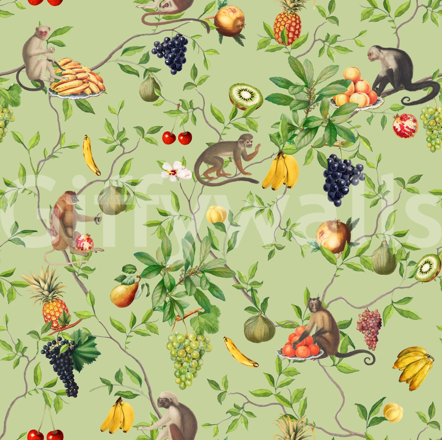 Monkeys & Tropical Fruits Delight design adding a playful jungle touch.

