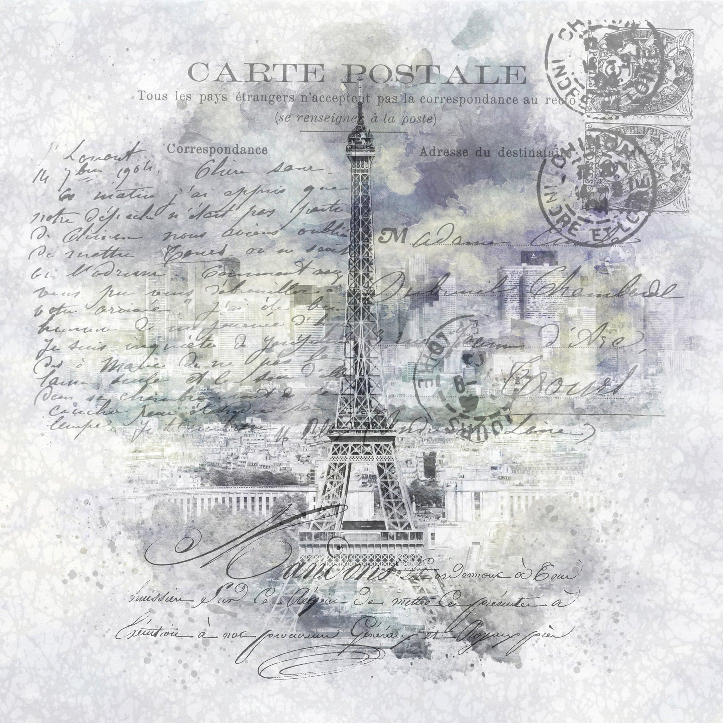 Collage mural featuring sweeping Paris skyline

