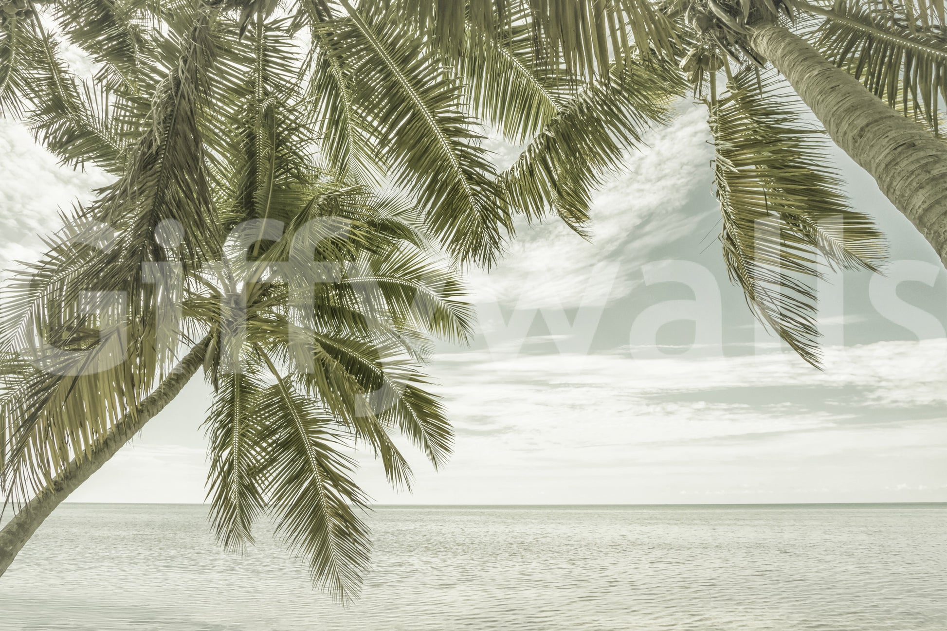 Relaxed Florida ocean mural with faded vintage tones

