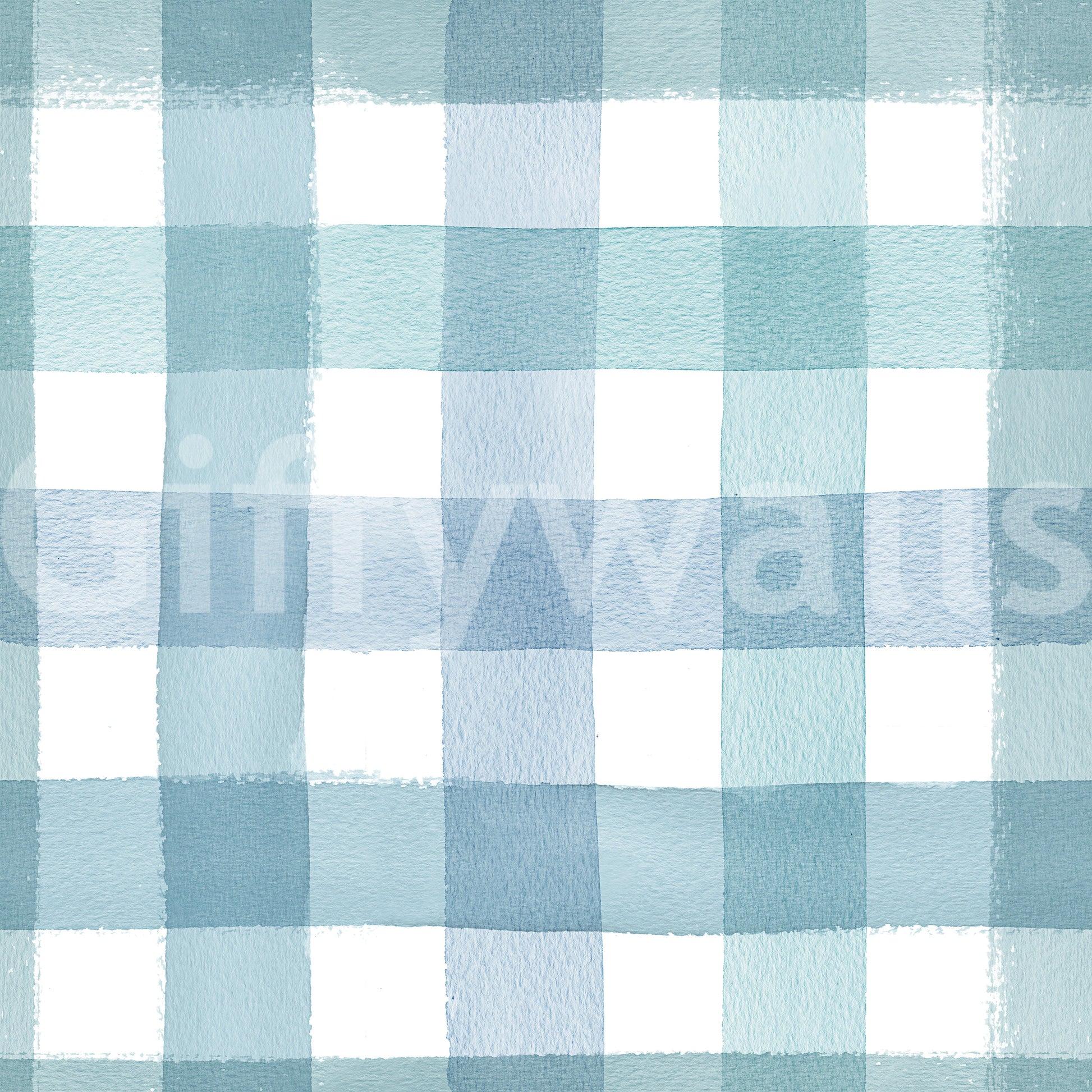 Calm and casual blue gingham wallpaper with soft painted lines.

