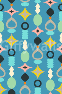Suncatcher-inspired mid-century wallpaper with a fresh blue base.


