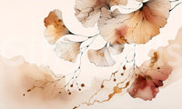 Fall-themed wall mural with ginkgo leaves in warm, golden amber hues.


