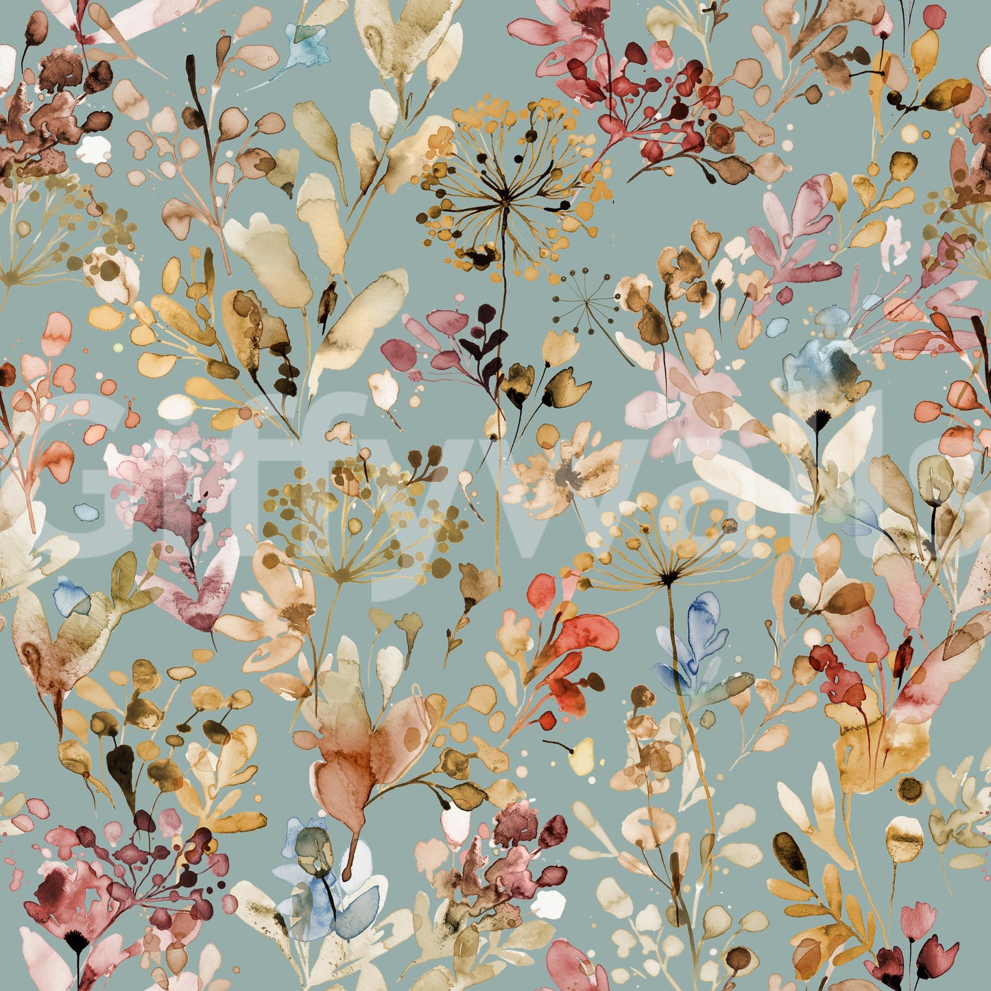 Wild Grasses Vintage Gold Teal Wallpaper⁠
