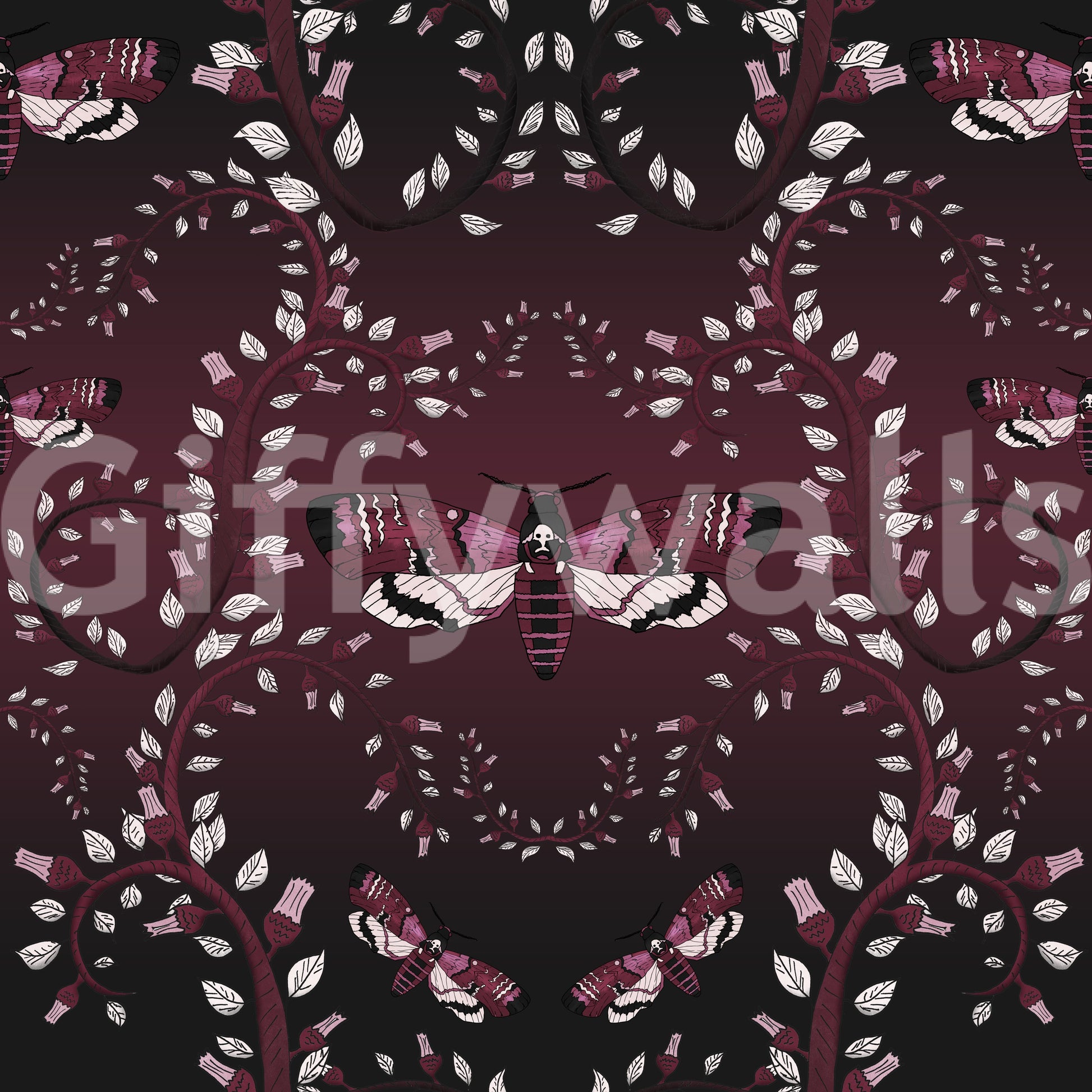 Statement wallpaper with rich red winged moths

