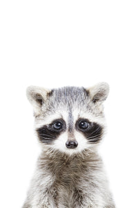 Playroom styled with baby raccoon mural

