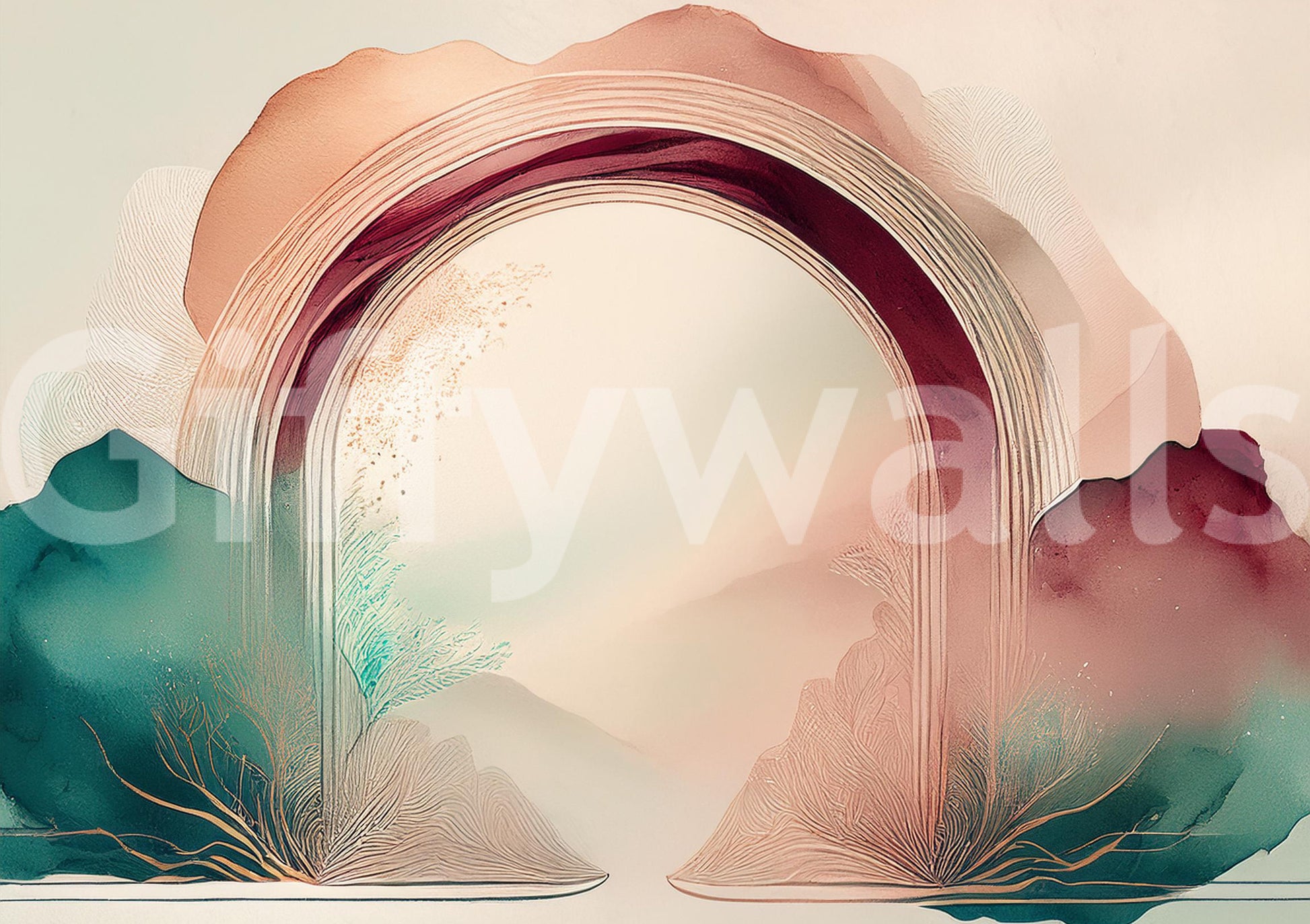 Gentle teal archway in Teal Dream Portal mural for a calming escape.

