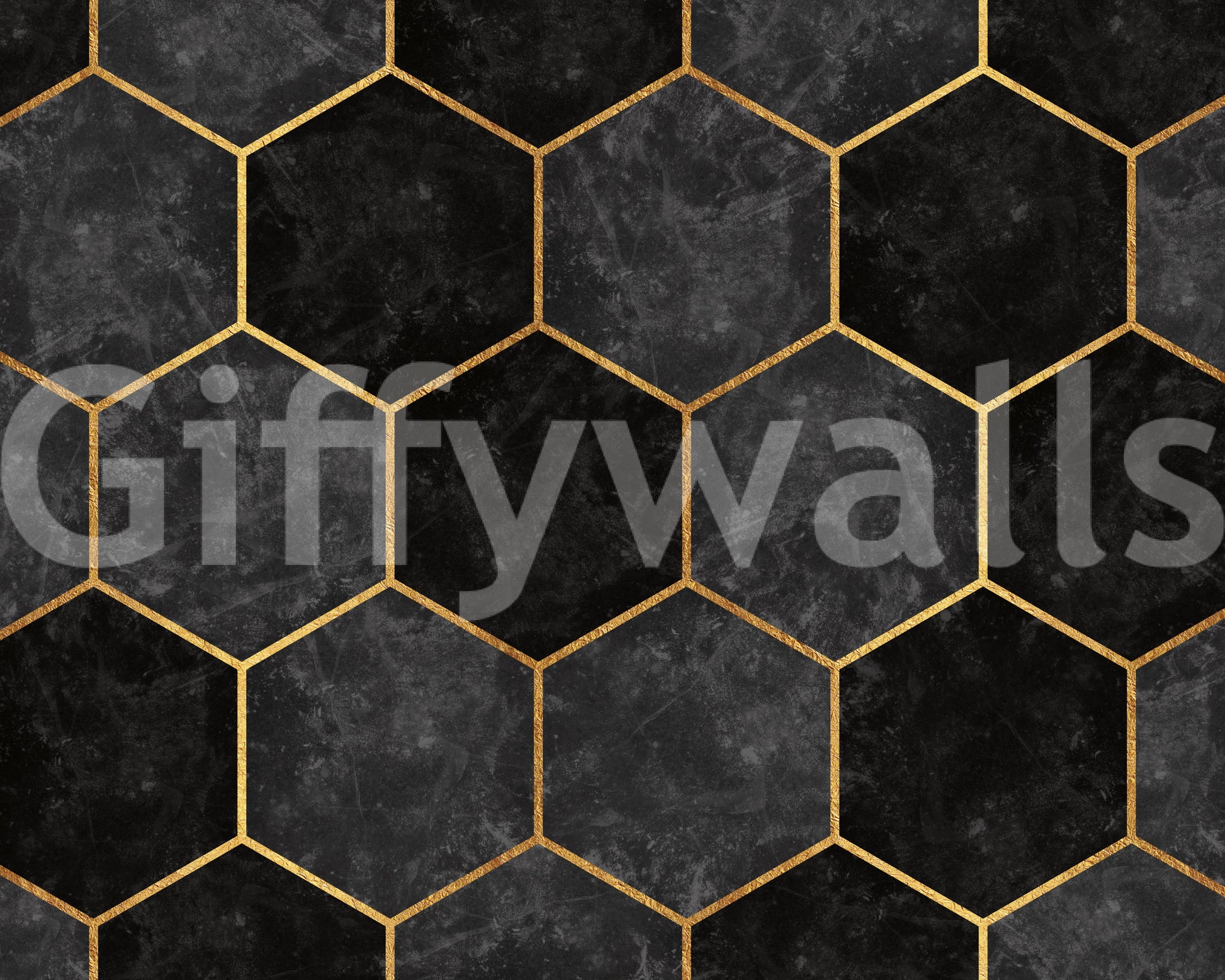 Dark geometric hexagon wall mural for a sleek modern space.


