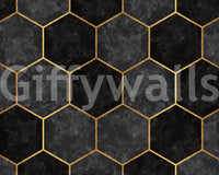 Dark geometric hexagon wall mural for a sleek modern space.

