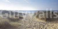 Coastal landscape mural with a peaceful beach path and ocean.

