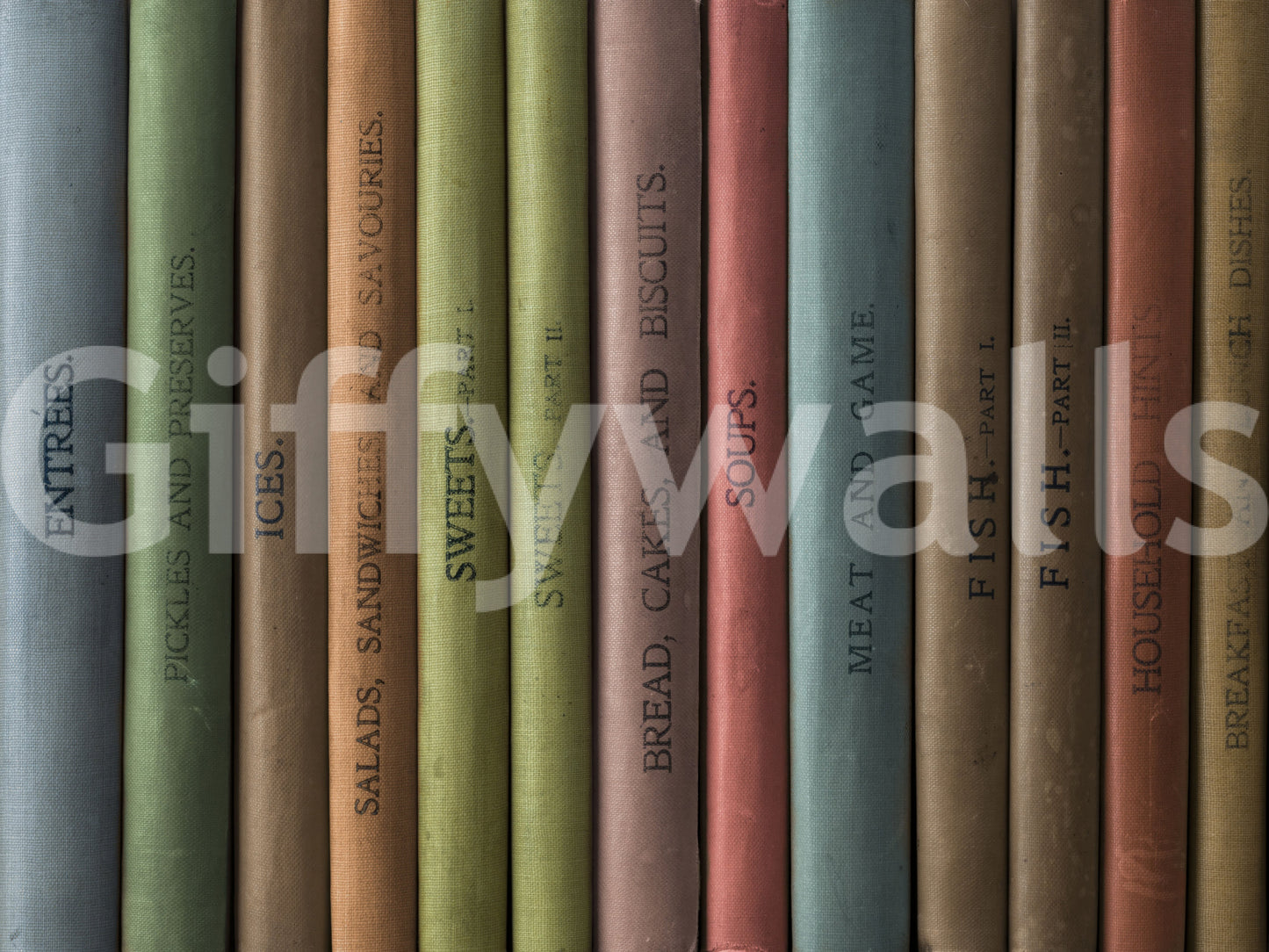 Colorful book spines wall mural for creating a reading nook atmosphere.

