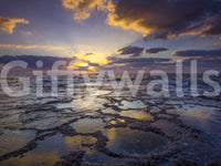 Golden light over the beach captured in a serene wall mural.

