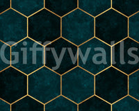 Trendy teal wall mural with gold geometric lines


