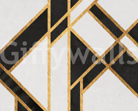 Elegant Art Deco wall mural with striking black and white patterns

