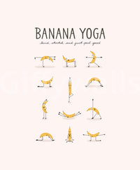 Banana Yoga mural with humor and energy for kids or gyms.

