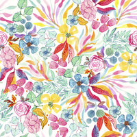 Palm trees and exotic flowers in vibrant watercolor wallpaper

