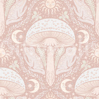 Delicate fungi and floral pattern with whimsical style

