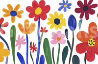 Abstract botanical mural with retro-modern colors

